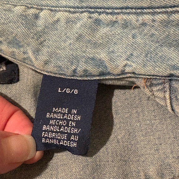 Wrangler Vintage Western Patch Pocket Denim Pearl Snap Chores Shirt Rodeo Large - Picture 5 of 6